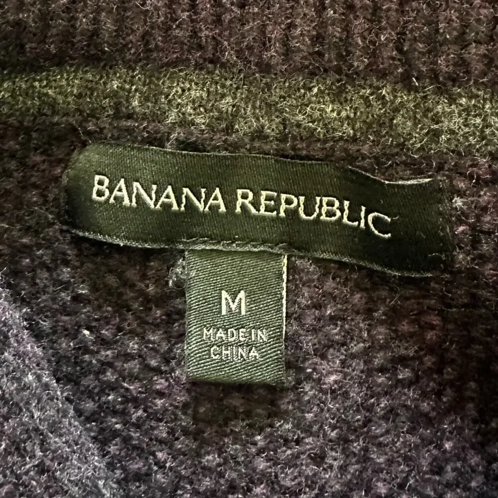 Banana Republic Sweater Mens Dark Purple Shawl Collar Wool Blend Shoulder Patch